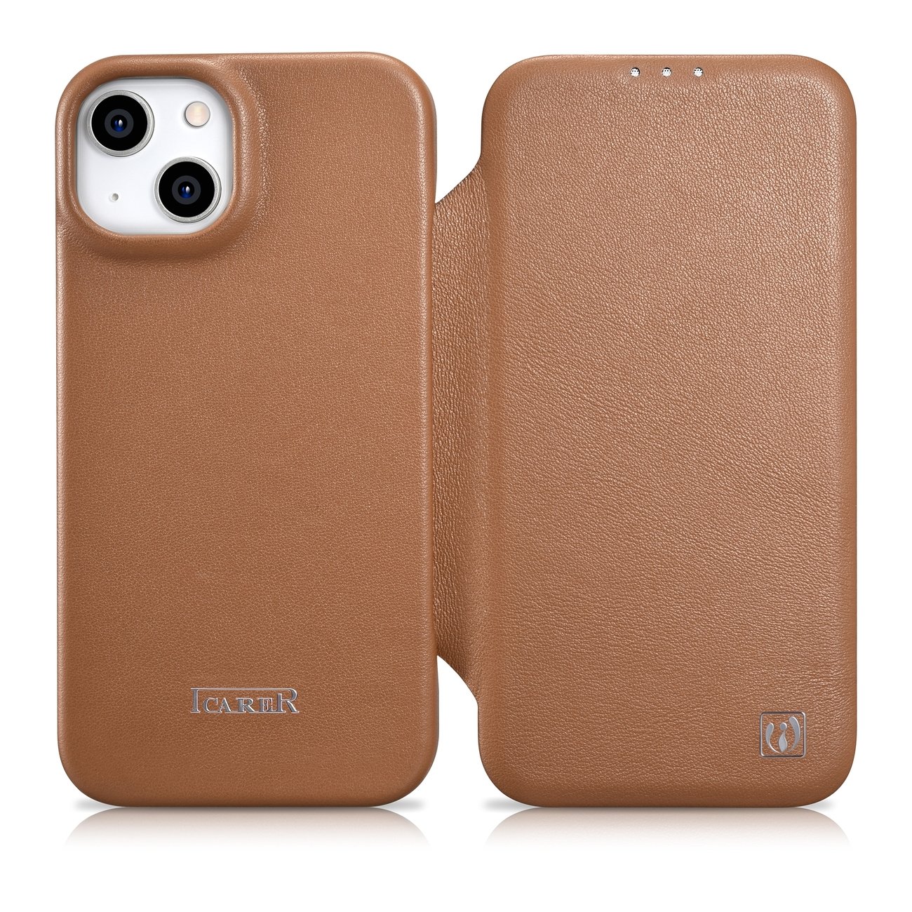 Чехол iCarer CE Premium Leather Folio для iPhone 14 Plus магнитный с откидной крышкой MagSafe коричневый