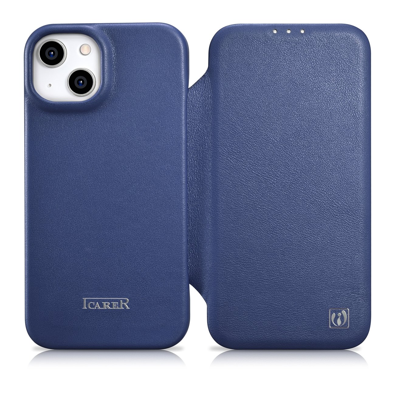Чехол iCarer CE Premium Leather Folio для iPhone 14 Plus магнитный с откидной крышкой MagSafe синий