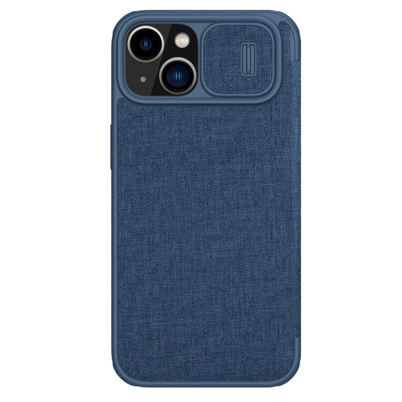 Nillkin Qin Cloth Pro Case Case iPhone 14 Plus kaamerakate Holster Cover Flip Case Sinine