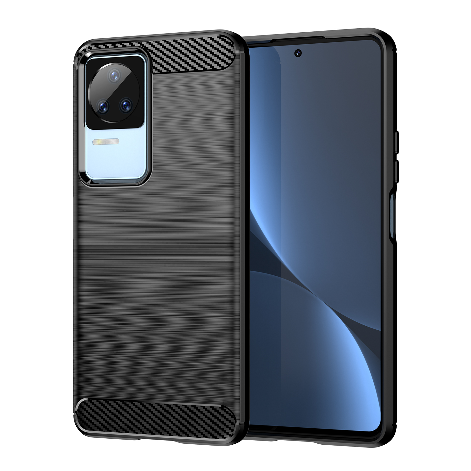 Carbon Case для Xiaomi Poco F4 5G гибкая силиконовая карбоновая накладка чёрный