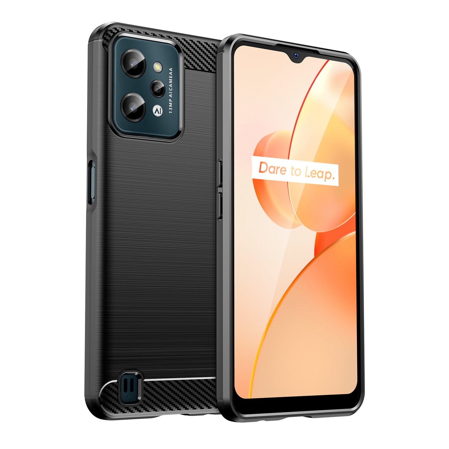 Carbon Case ümbris Realme C31 jaoks paindlik silikoonist süsinikkate must