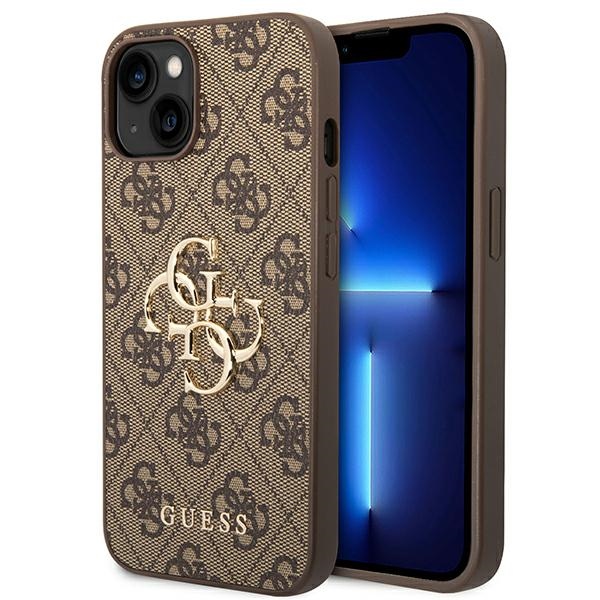 Guess 4G suur metallist logo ümbris iPhone 14 jaoks - pruun