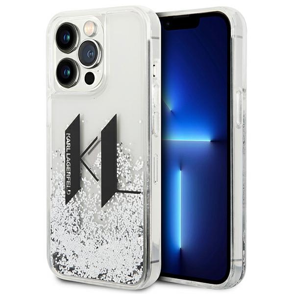Karl Lagerfeld Liquid Glitter Big KL ümbris iPhone 14 Pro jaoks - hõbedane