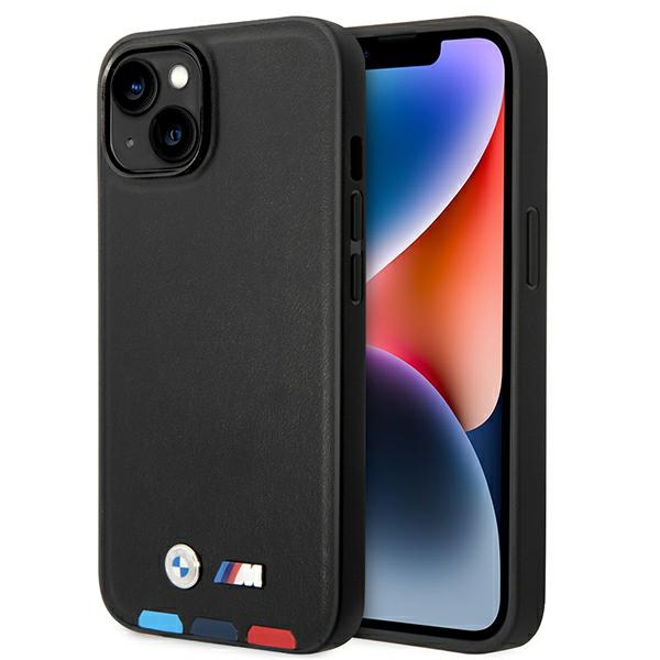 Чехол BMW BMHMP14M22PTDK iPhone 14 Plus 6.7" чёрный/чёрный Leather Stamp Tricolor Magsafe