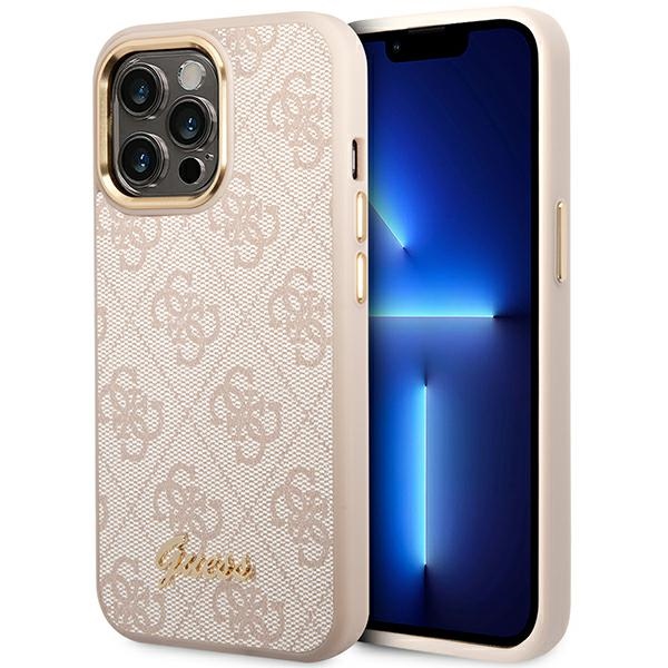 Guess 4G Vintage kuldne Logo ümbris jaoks iPhone 14 Pro - roosa