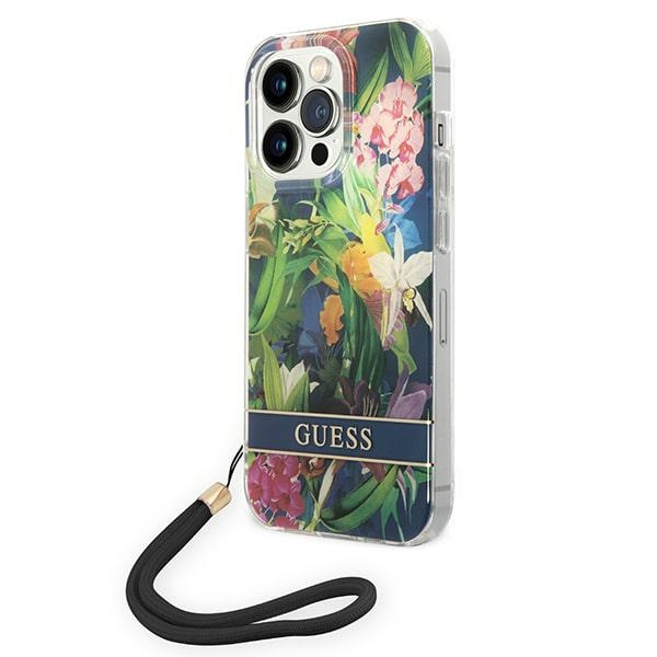 Guess GUOHCP14LHFLSB iPhone 14 Pro 6.1 "sinine / sinine hardcase Flower Strap