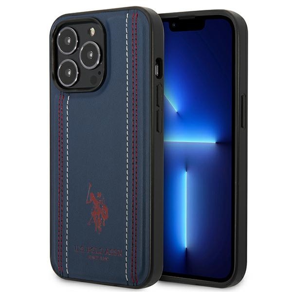 US Polo USHCP14XPFAV Leather Stitch ümbris seadmele iPhone 14 Pro Max 6.7", tumesinine