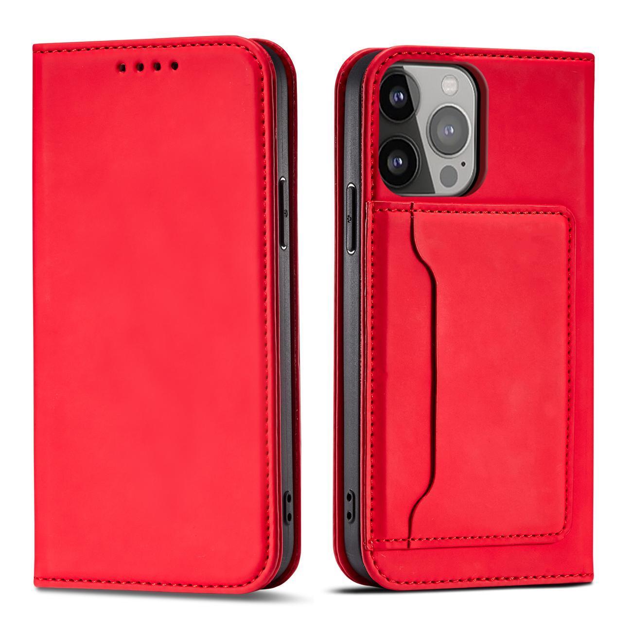 Magnet Card Ümbris jaoks Samsung Galaxy S23 Ultra flip cover wallet stand punane