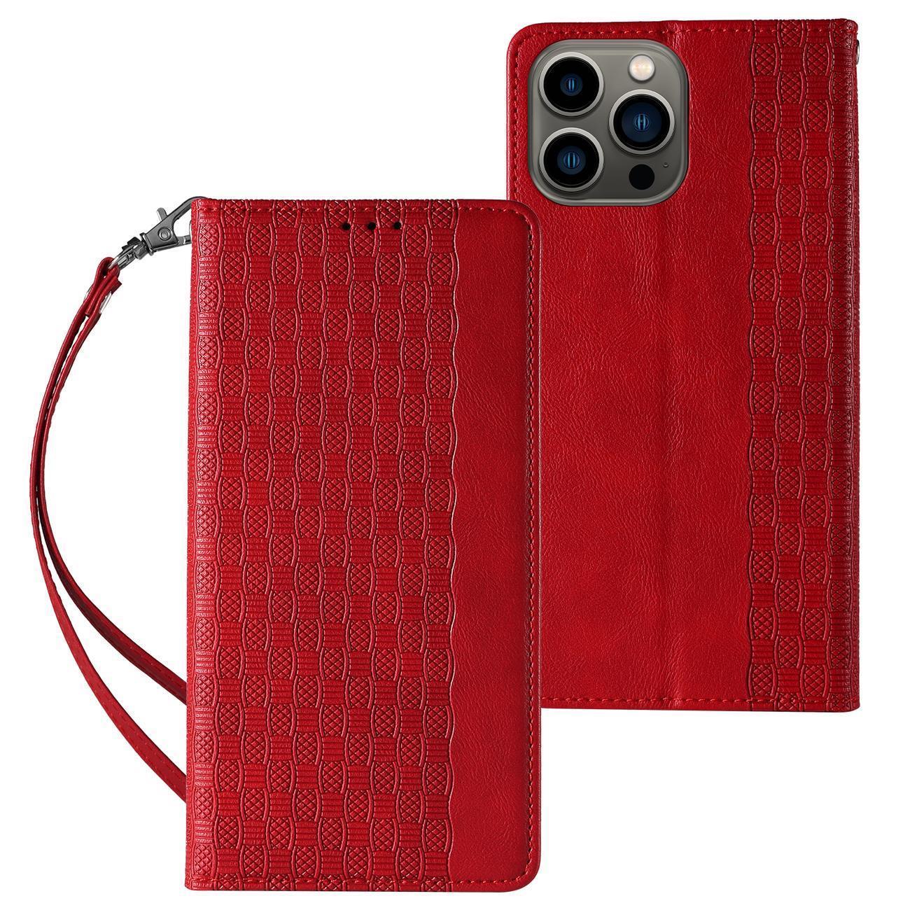 Magnet Strap Ümbris jaoks Samsung Galaxy S23+ Flip Wallet Mini Lanyard Stand punane