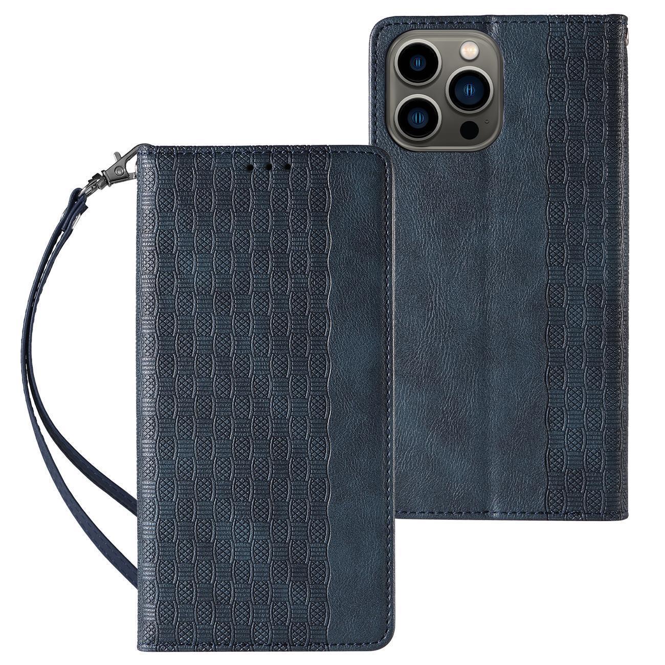 Magnet Strap Ümbris Ümbris jaoks Samsung Galaxy S23 Ultra Flip Wallet Mini Lanyard Stand sinine