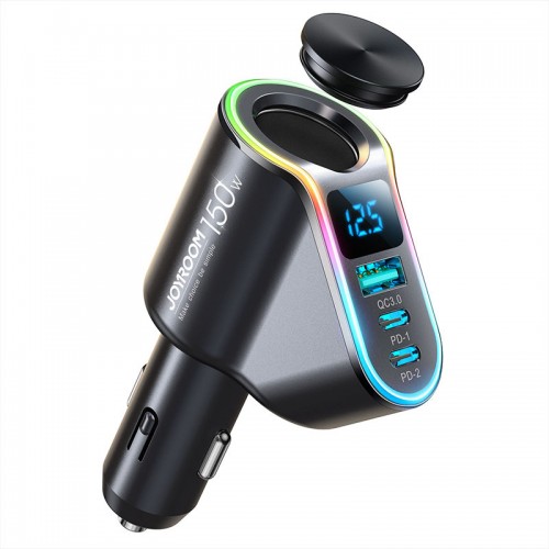 Autolaadija Joyroom „JR-CL21" must 150W (2xPD / 1xUSB / lisaport / LED)