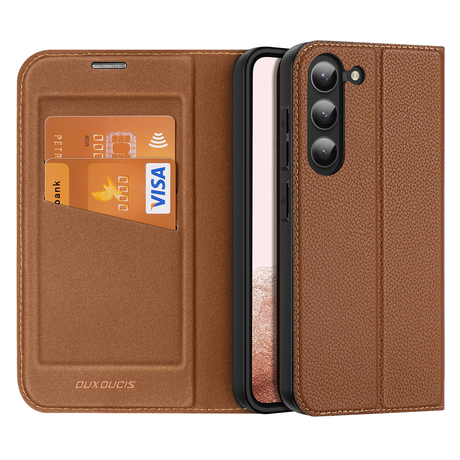 Dux Ducis Skin X2 чехол Samsung Galaxy S23+ флип-чехол кошелёк подставка коричневый