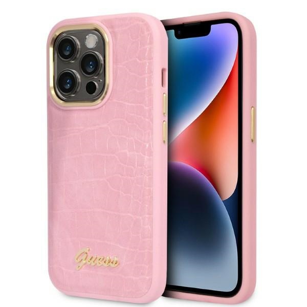Guess Croco Collection ümbris jaoks iPhone 14 Pro - roosa