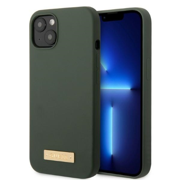 Guess GUHMP13MSBPLA iPhone 13 6.1" roheline/khaki hard ümbris Silicone Logo Plate MagSafe