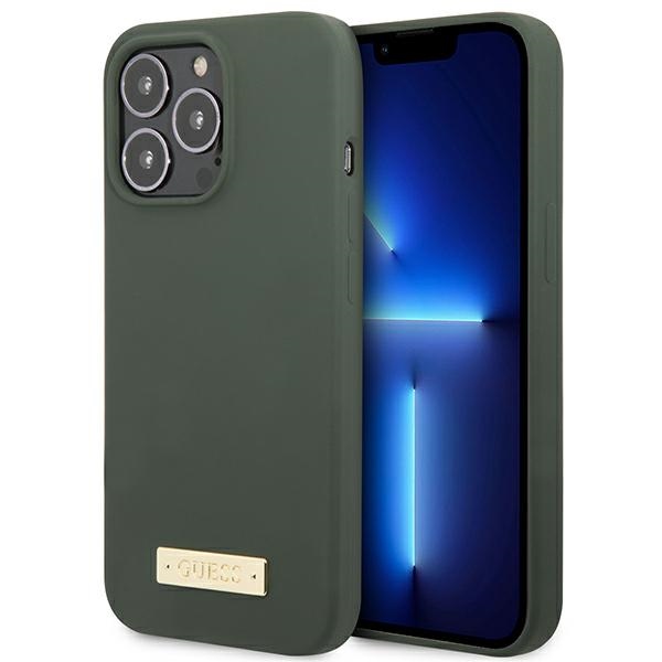 Guess GUHMP13XSPLA iPhone 13 Pro Max 6.7" roheline/khaki hard ümbris Silicone Logo Plate MagSafe