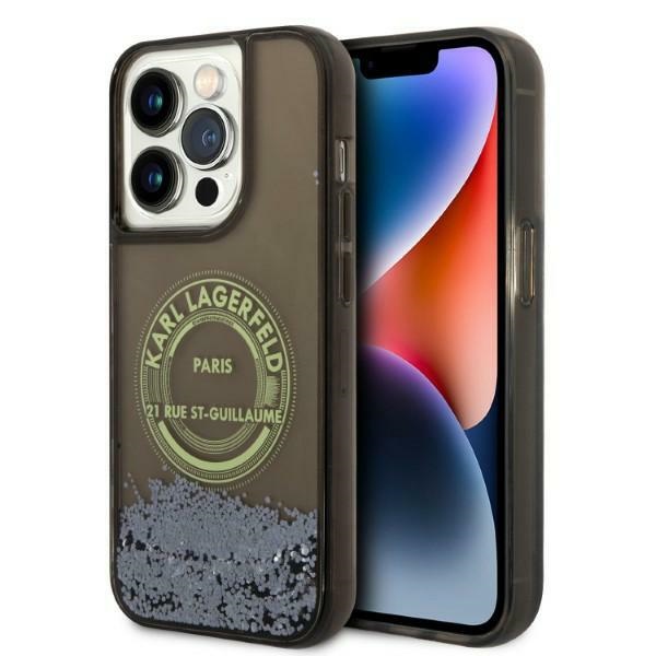Karl Lagerfeld Liquid Glitter RSG ümbris jaoks iPhone 14 Pro - must