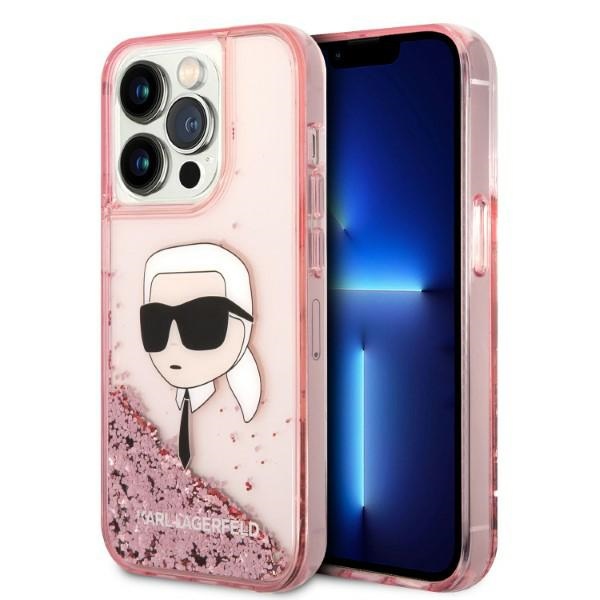 Karl Lagerfeld Glitter Karl's Head ümbris jaoks iPhone 14 Pro - roosa