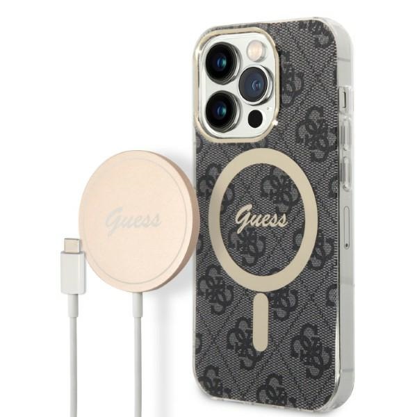 Guess GUBPP14LH4EACSK 4G Print MagSafe ümbrise ja laadija komplekt seadmele iPhone 14 Pro 6.1", must