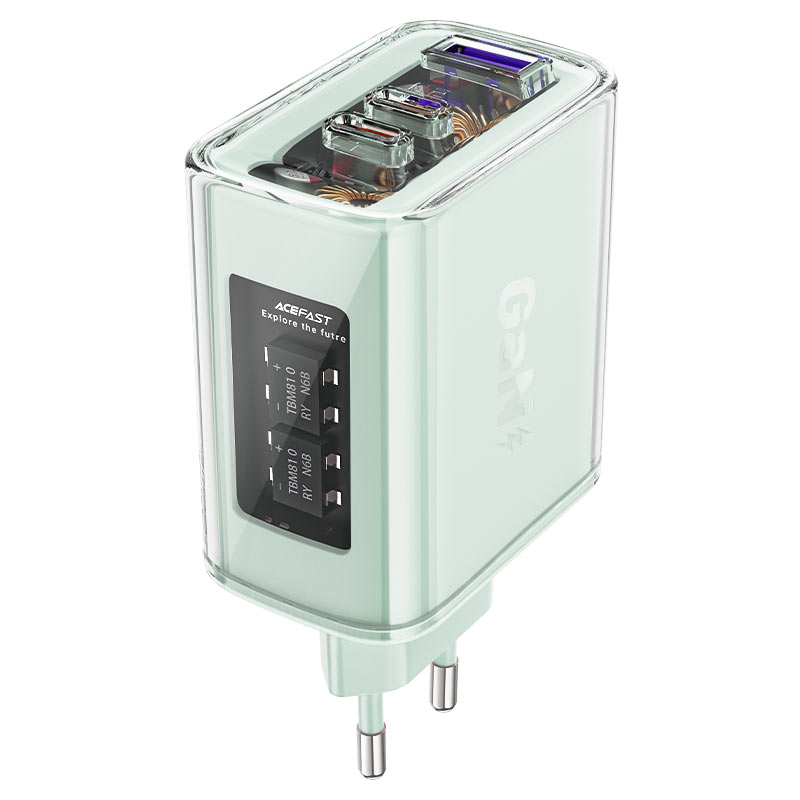 Acefast GaN Laadija 65W 3 ports (1xUSB, 2xUSB C) roheline (A45)