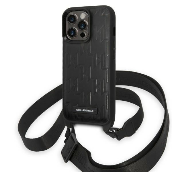 Karl Lagerfeld KLHCP14LSTMMK iPhone 14 Pro 6.1" жёсткий чехол чёрный/чёрный Monogram Plaque Logo Strap