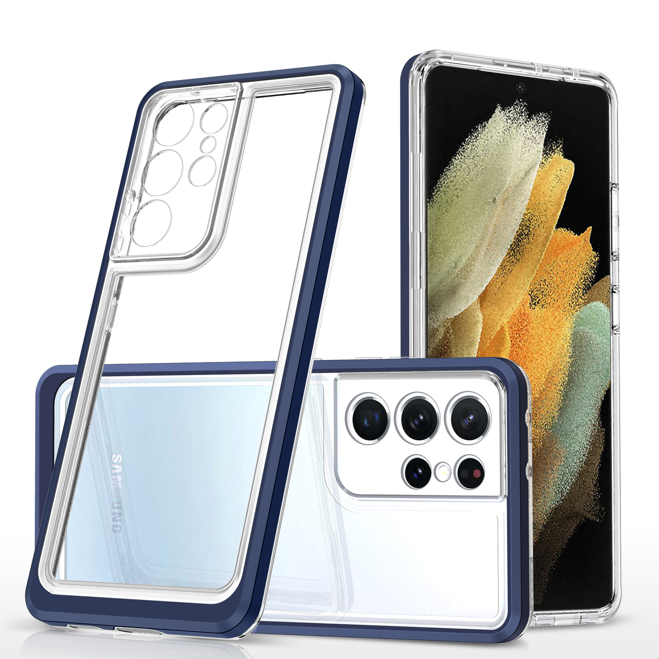 Clear 3in1 ümbris jaoks Samsung Galaxy S23 Ultra silicone cover with frame sinine