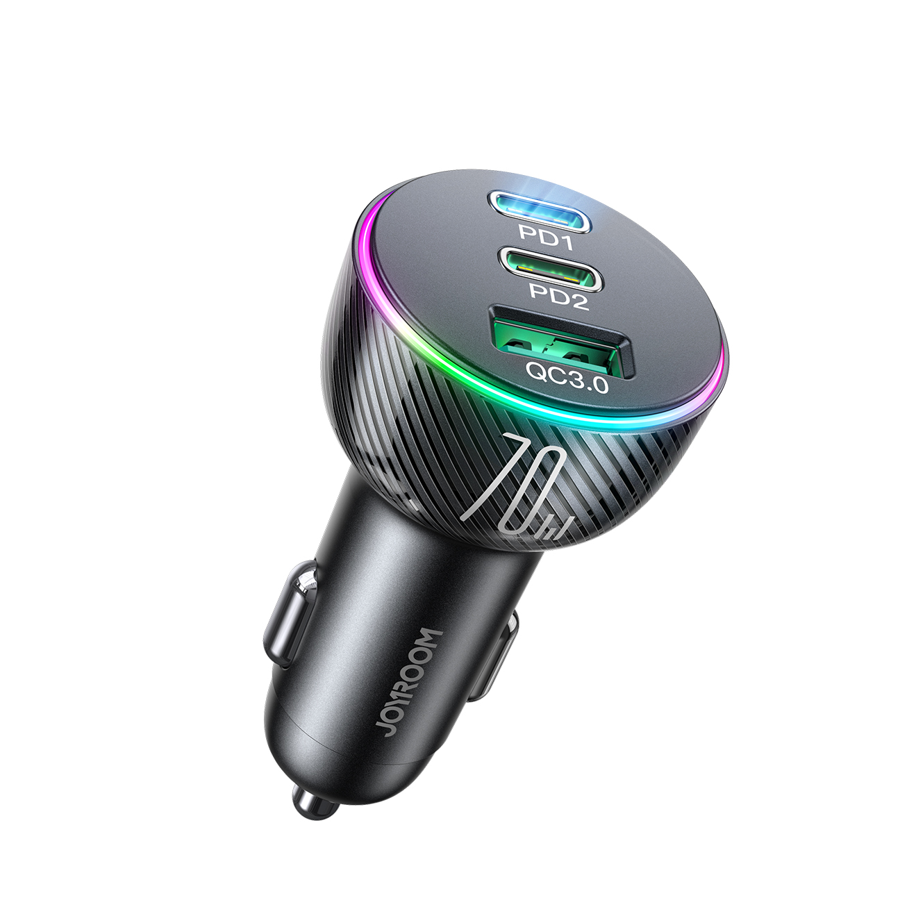 Joyroom 70W car Laadija with 3 ports: USB, 2 x USB C must (JR-CL26)