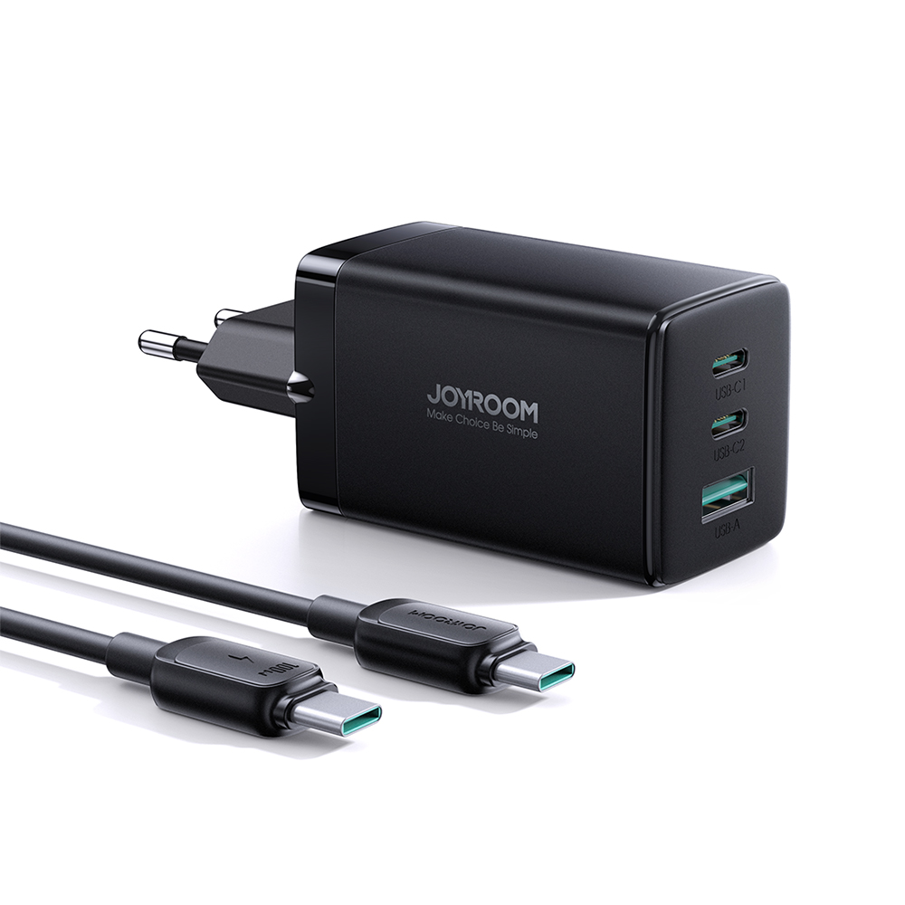 Laadija Joyroom JR-TCG01 65W GaN 2xUSB-C/USB-A + USB-C to USB-C kaabel 1.2m must