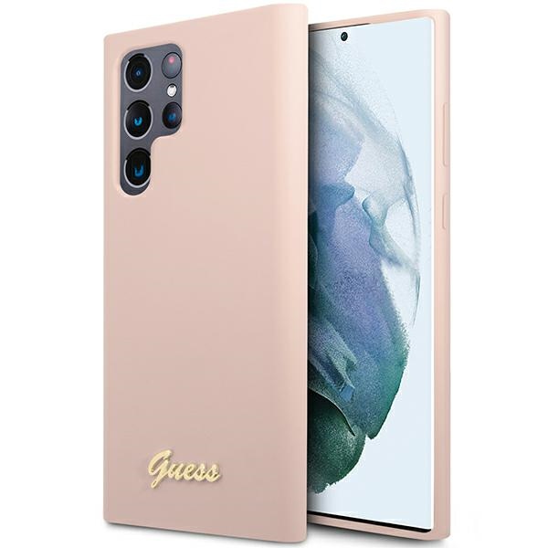 Guess GUHCS23LLSLMGPP S23 Ultra S918 roosa/roosa hardcase Silicone Script Metal Logo