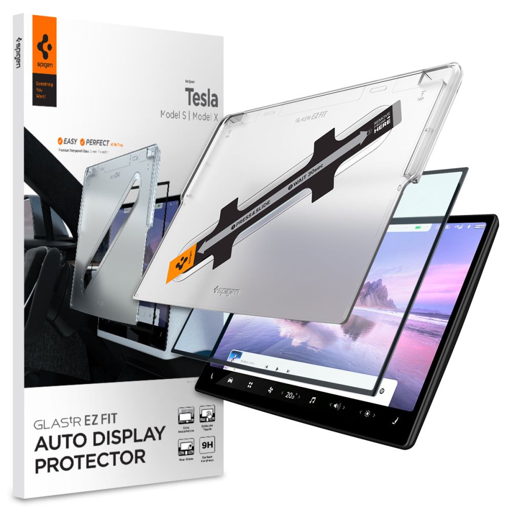 Spigen Glas.tR EZ Fit Karastatud klaas jaoks Tesla Model X 2022 / Model S 2021 - must