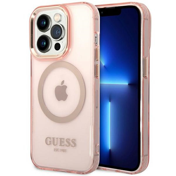 Guess GUHMP14XHTCMP iPhone 14 Pro Max 6.7" roosa/roosa hard ümbris kuldne Outline Translucent MagSafe