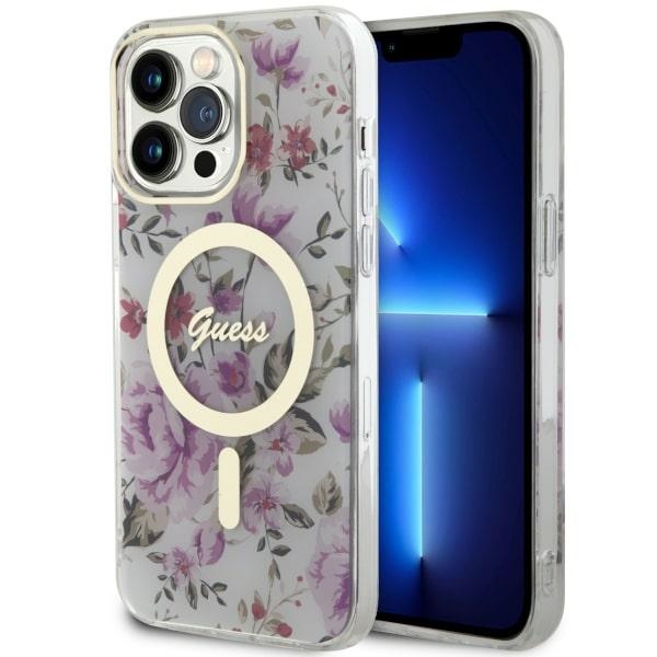 Guess GUHMP14LHCFWST iPhone 14 Pro 6.1" läbipaistev hardcase Flower MagSafe