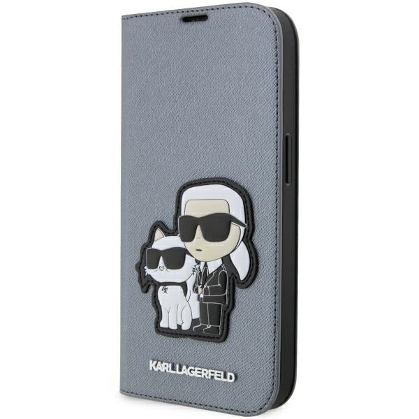 Karl Lagerfeld KLBKP14LSANKCPG iPhone 14 Pro 6.1" bookcase hõbedane/hõbedane Saffiano Karl & Choupette