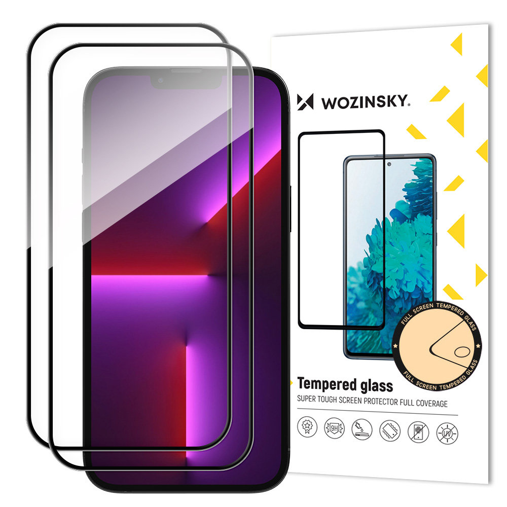 2 шт. закалённое стекло на весь экран с рамкой Case Friendly Wozinsky Full Glue iPhone 15 Pro - чёрное