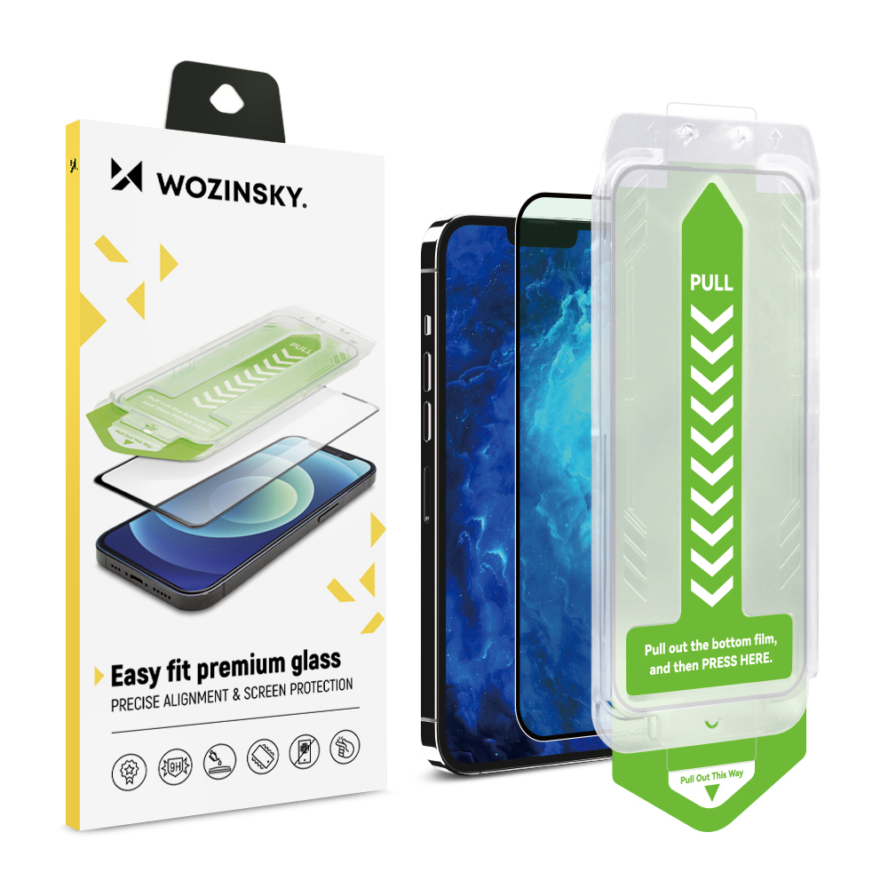 9H Karastatud klaas with mounting frame jaoks iPhone 15 Plus Wozinsky Premium Glass - must