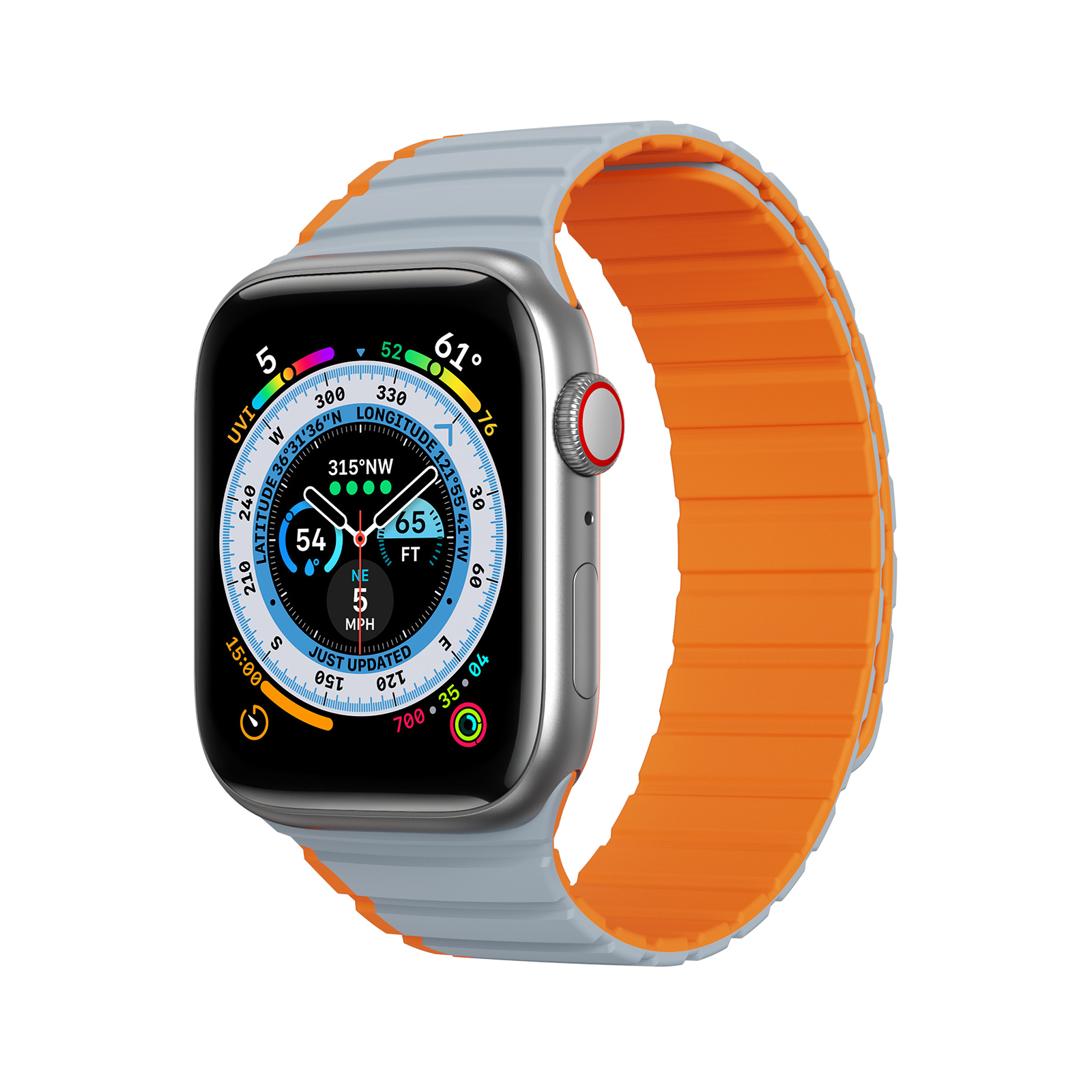 Магнитный ремешок для Apple Watch SE, 9, 8, 7, 6, 5, 4, 3, 2, 1 (41, 40, 38 mm) Dux Ducis (LD Version) - серо-оранжевый