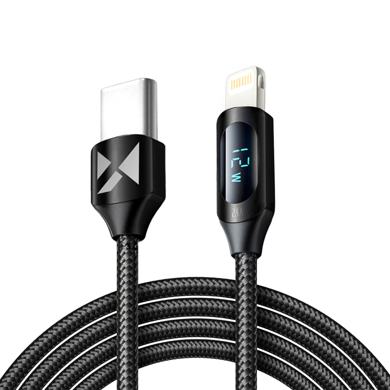 Wozinsky WUCLC2 Lightning - USB-C 36W 480Mb/s kaabel 2m with display - must