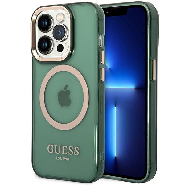 Guess GUHMP14XHTCMA iPhone 14 Pro Max 6.7" roheline/khaki hard ümbris kuldne Outline Translucent MagSafe