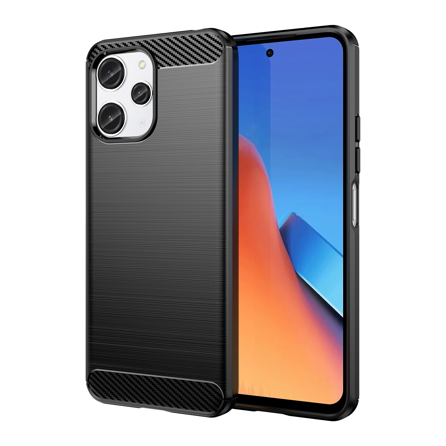 Гибкий чехол с карбоновым узором для Xiaomi Redmi 12 Carbon Case - чёрный