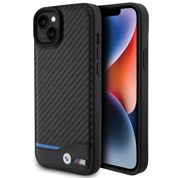 BMW Leather Carbon ümbris jaoks iPhone 15 Plus - must