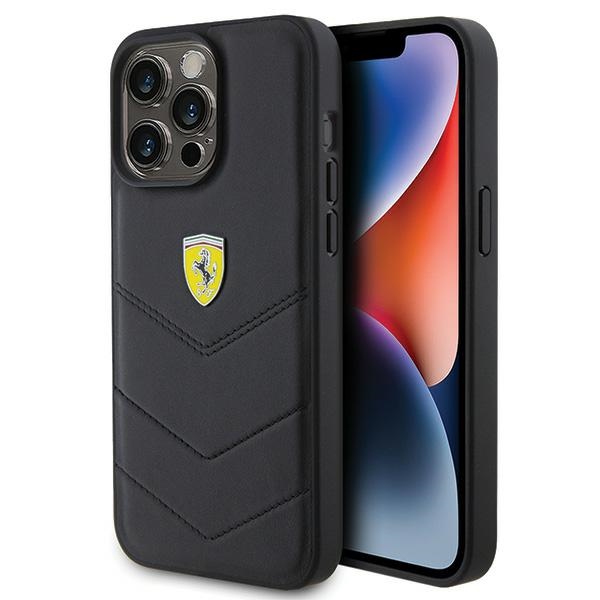 Ferrari Quilted Metal Logo ümbris jaoks iPhone 15 Pro Max - must