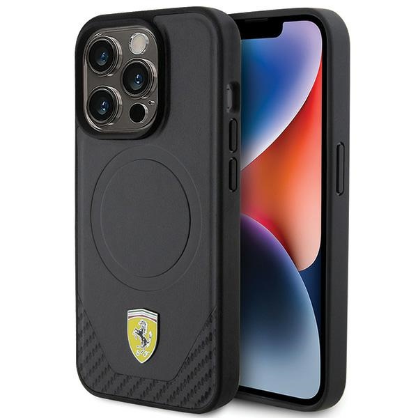 Ferrari Carbon Metal Logo MagSafe ümbris jaoks iPhone 15 Pro - must