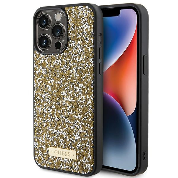 Guess Rhinestone Metal Logo ümbris jaoks iPhone 15 Pro - kollane