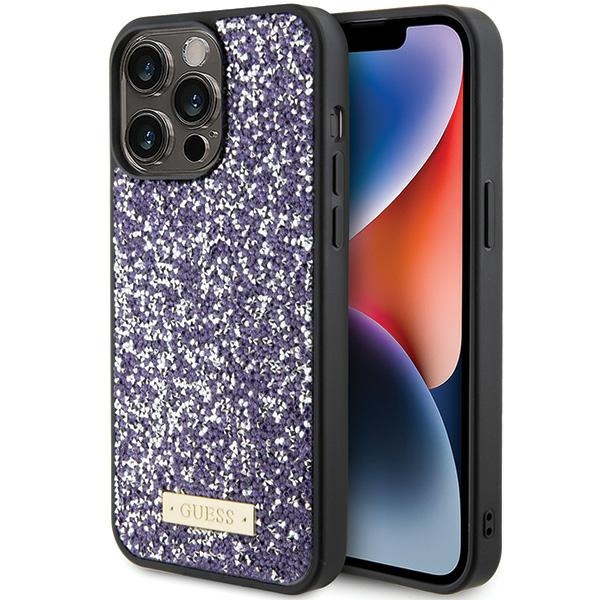 Guess Rhinestone Metal Logo чехол для iPhone 15 Pro - розовый