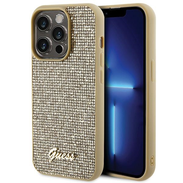 Guess Disco Metal Script ümbris jaoks iPhone 15 Pro - kuldne