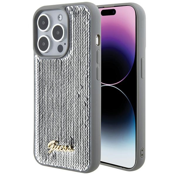 Guess Sequin Script Metal ümbris jaoks iPhone 15 Pro - hõbedane
