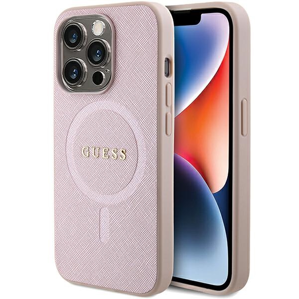 Guess Saffiano MagSafe ümbris jaoks iPhone 15 Pro - roosa