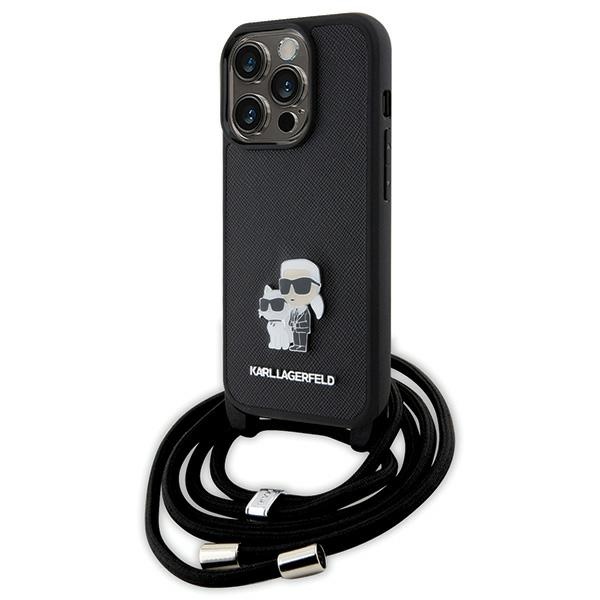 Karl Lagerfeld Crossbody Saffiano Metal Pin Karl & Choupette ümbris jaoks iPhone 15 Pro - must