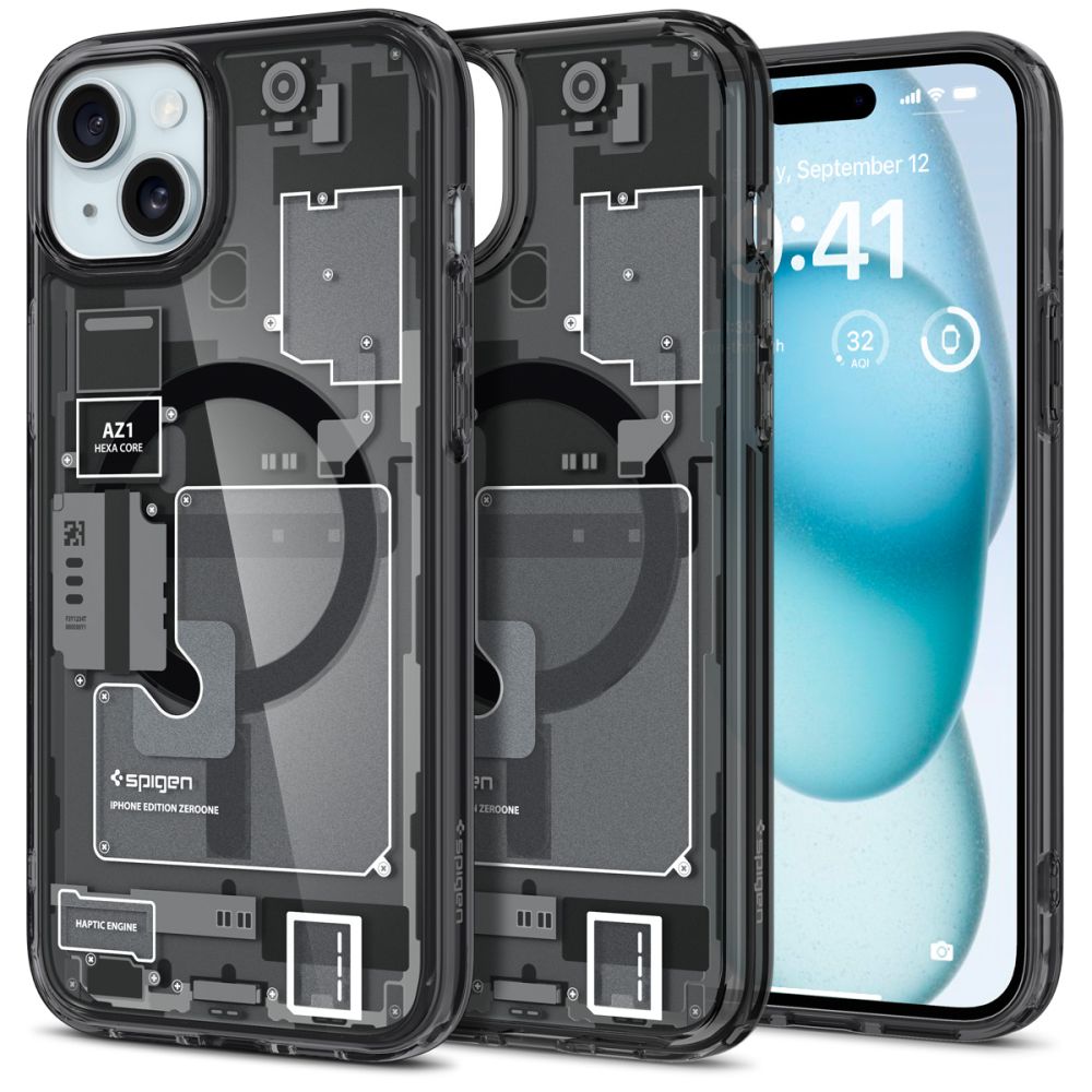 Spigen Ultra Hybrid Mag Ümbris with MagSafe jaoks iPhone 15 Plus - Dark hall (Zero One Pattern)