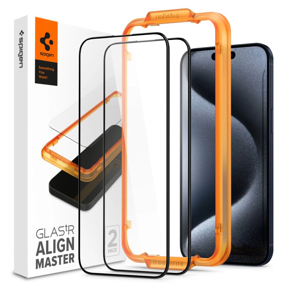 Spigen ALM Glass FC Karastatud klaas jaoks iPhone 15 Pro - must 2 pcs.