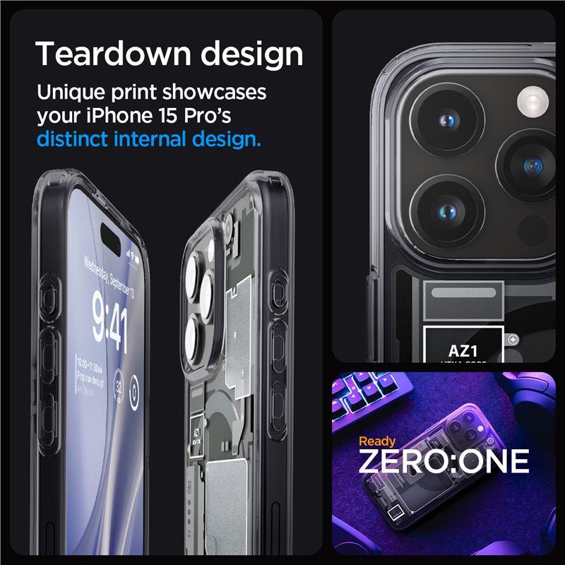 Spigen Ultra Hybrid Mag Ümbris with MagSafe jaoks iPhone 15 Pro - Dark hall (Zero One Pattern)